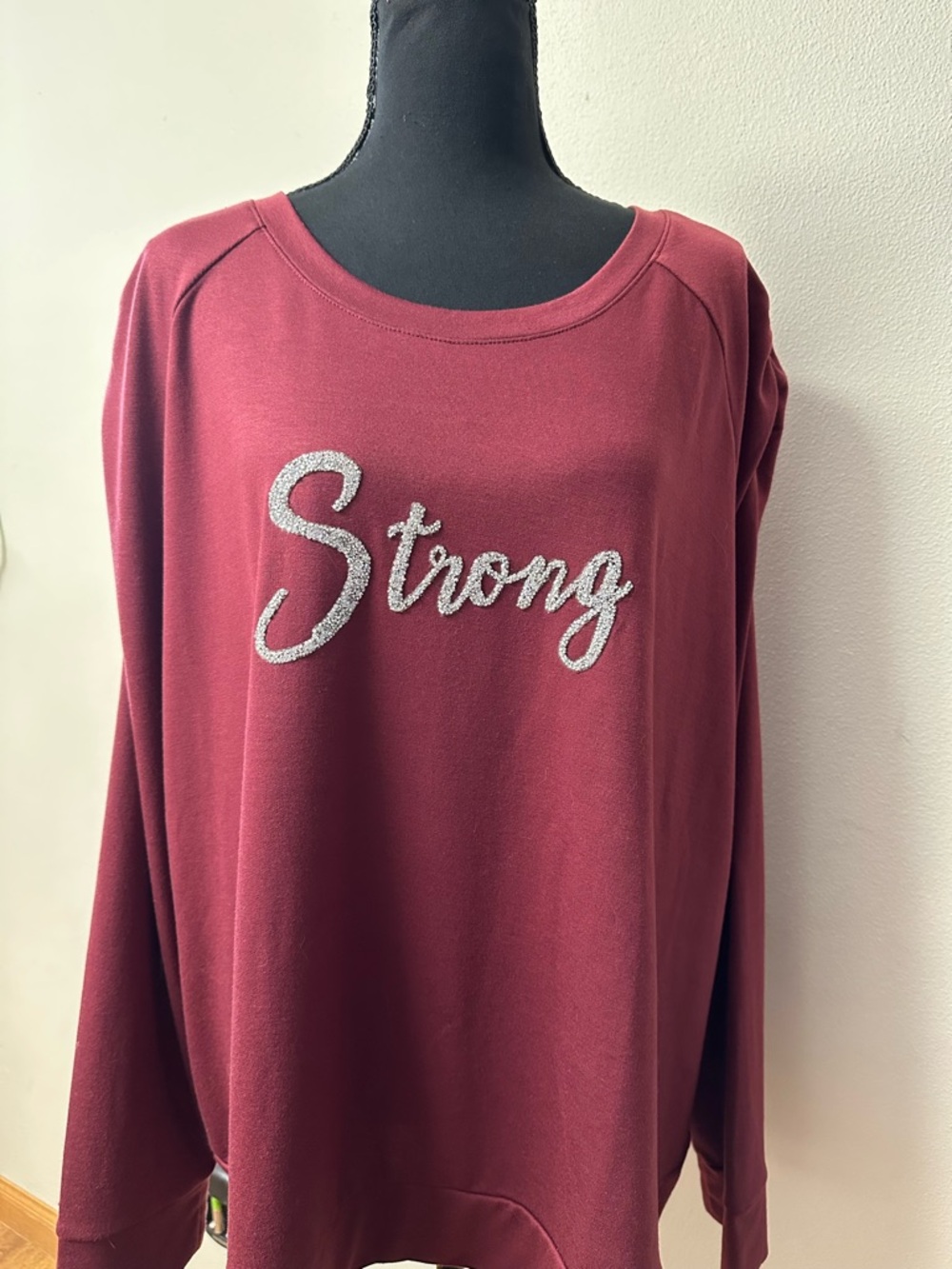 Cozy Maroon 'Strong' Script Pullover Sweatshirt